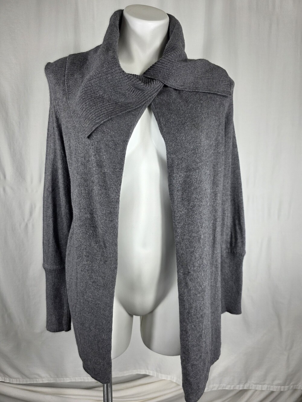 Nurture Cozy Gray Cashmere Blend Open Front Cardigan S Shawl Collar Quiet Luxury - Picture 2 of 9
